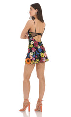 3-D Flower V-Neck Dress in Black