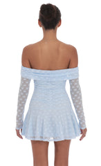 Lace Off Shoulder Flare Dress in Light Blue