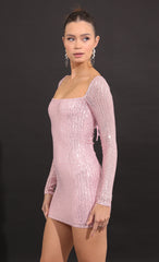 Square Neck Dress in Pink Sequins
