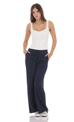 Textured Ribbed Drawstring Pants in Navy