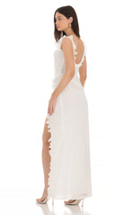 Chiffon Ruffle Dress in White