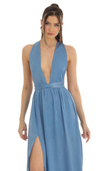 Satin Maxi Dress in Blue