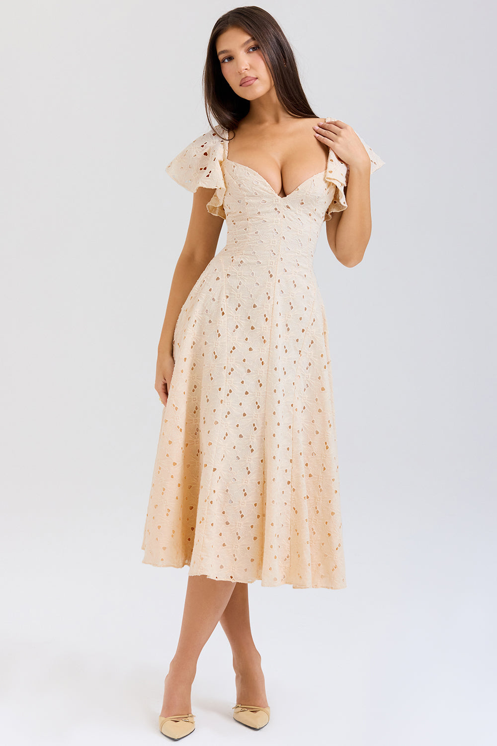 cream tea broderie anglais midi dress