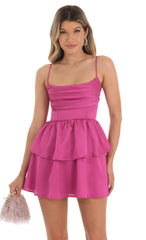 Crepe Ruffle Dress in Magenta