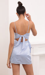 Double Tie Satin Wrap Dress In Light Blue Leopard Jacquard Print