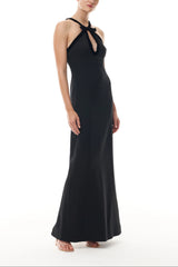 Keyhole Halter Gown With Velvet Trim