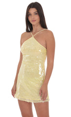 Sequin Halter Dress in Yellow