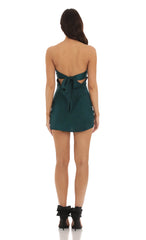 Satin Strapless Open Back Dress in Green