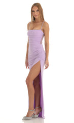 Rhinestone Strap Ruched Maxi Dress in Lilac