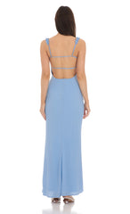 Square Neck Ruffle Strap Maxi Dress in Blue
