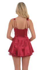 Double Bows Satin Lace Ruffle Dress in Red