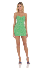 Evelyn Floral Front Twist Dress in Green