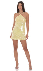 Sequin Halter Dress in Yellow