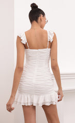 Ruffled And Ruched Dress in White
