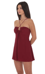 Shimmer Pinstripe Fit and Flare Dress in Maroon