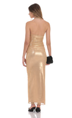 Strapless Metallic Mesh Maxi Dress in Gold