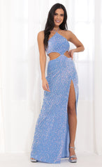 Halter Sequin Maxi Dress in Blue