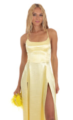 Satin Slit Maxi Dress in Yellow