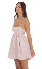 Shimmer Jacquard Baby Doll Dress in Pink