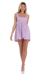 Floral Jacquard Babydoll Dress in Lavender