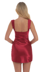 Lace Bust Satin Bodycon Dress in Maroon