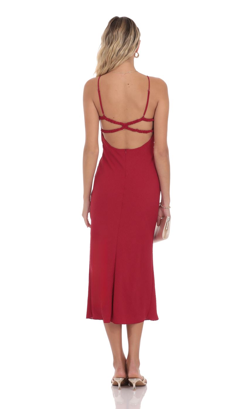 Crinkle Open Back Midi Dress in Red
