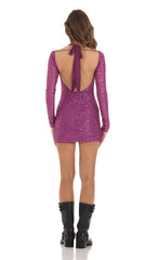 Reanne Sequin Shoulder Cutout Dress in Purple