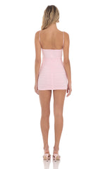 Ruched V-Neck Bodycon Dress in Pink