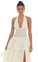 Smocked Halter Maxi Dress in Cream