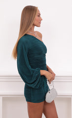 One Shoulder Dress in Hunter Green