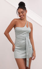 One Shoulder Dress in Sparkling Aqua