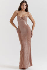 cafe au lait sequin maxi dress