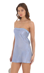 Shimmer Satin Strapless Slip Dress in Blue