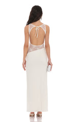 Lace Cutout Maxi Dress in White