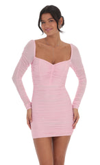 Rhinestone Long Sleeve Bodycon Dress in Pink