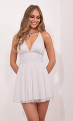 Plunge A-Line Dress in Silver