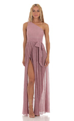 Shimmer One Shoulder Dress in Pink