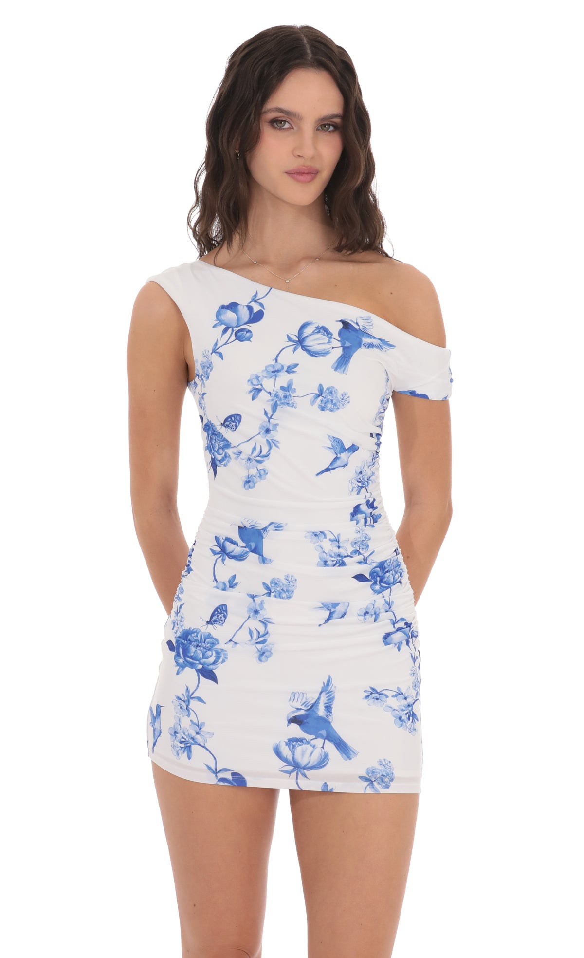Floral Off Shoulder Bodycon Dress in White