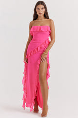 fuchsia ruffle maxi dress