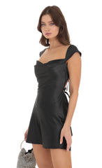 Satin Open Back Dress in Black