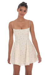 Floral Eyelet Fit and Flare Dress in Cream